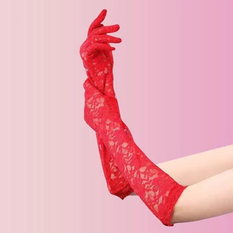 Summer Elegant Women Long Driving Gloves White Black sunscreen Gloves sexy Anti-UV Elasticity Lace Mesh Gloves Arm Warmer