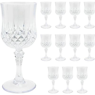 12-Pack PET Plastic Wine Goblets with Stem, Transparent Drinking Glasses for Weddings, Dinner Parties, Holidays
