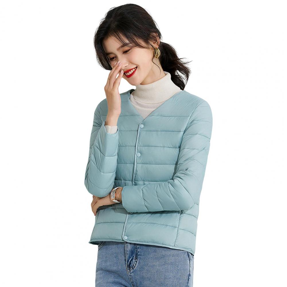 

Зимнее пуховое пальто с подкладкой V-образный вырез Карманы Застежка на пуговицах Ветрозащитный Сохранение тепла Повседневный внутренний слой для холодной погоды Одежда из хлопка Ja M зелёный