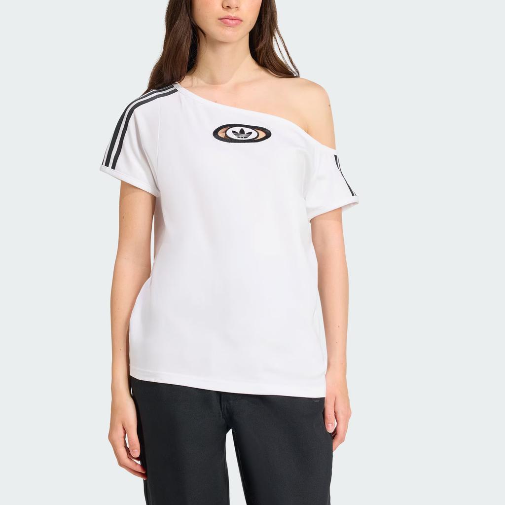 Adidas Originals Campus 2000 Schulterfrei Logo Streifen Asymmetrischer Ausschnitt Schulter Sport Kurzarm T-Shirt Damen Oberteile KC8795