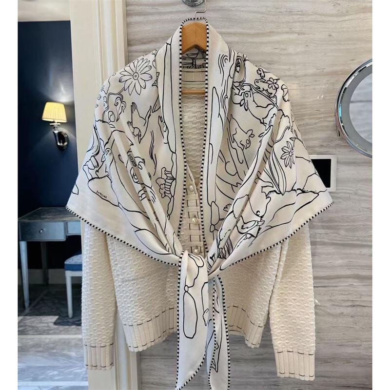 NINA SOLOR Rabbit Print Silk Wool Scarf Shawl