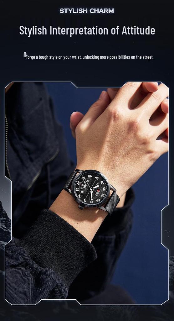 OFNS Men's Waterproof Quartz Watch with Double Calendar