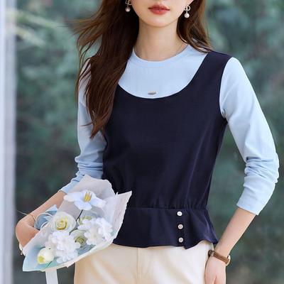 Women's High-End Two-Piece Design Long-Sleeve T-Shirt - 2026 Spring/Autumn Bestseller Short Top