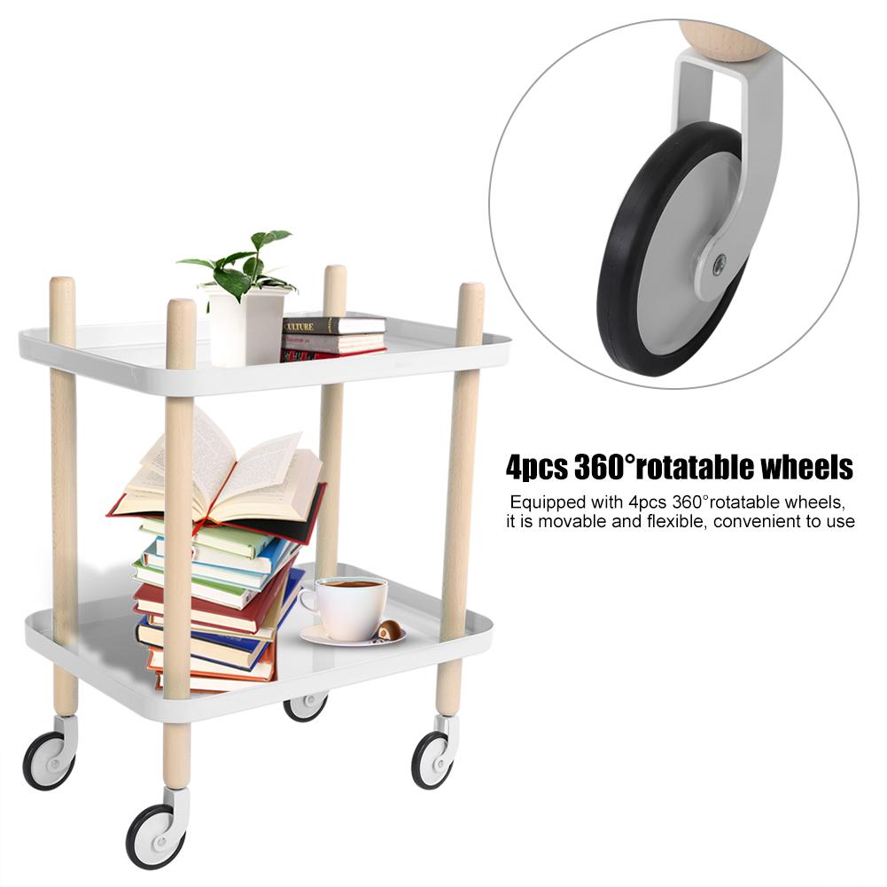 Double Layers Rolling Storage Cart Multi Use Movable Organizer Rack for Home Restaurant(White)