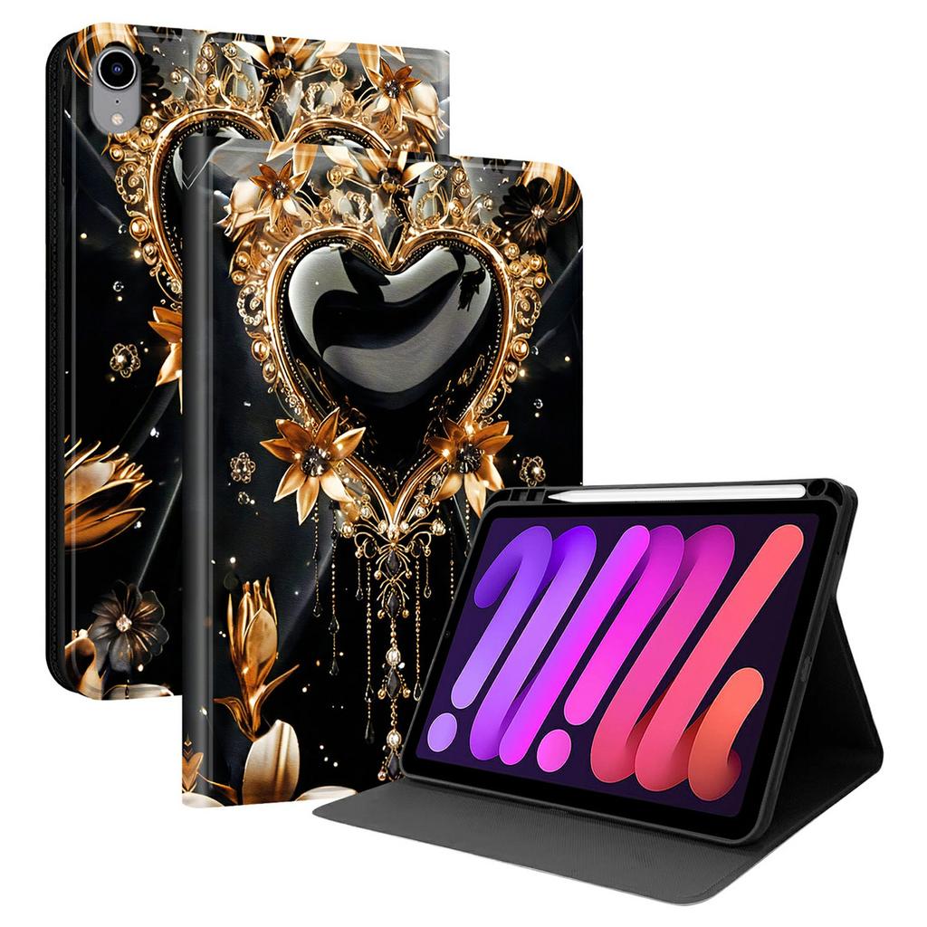 For iPad mini (2024) PU Leather Case Pattern Print Tablet Cover Stand with Pen Slot (Stylus Not Included)