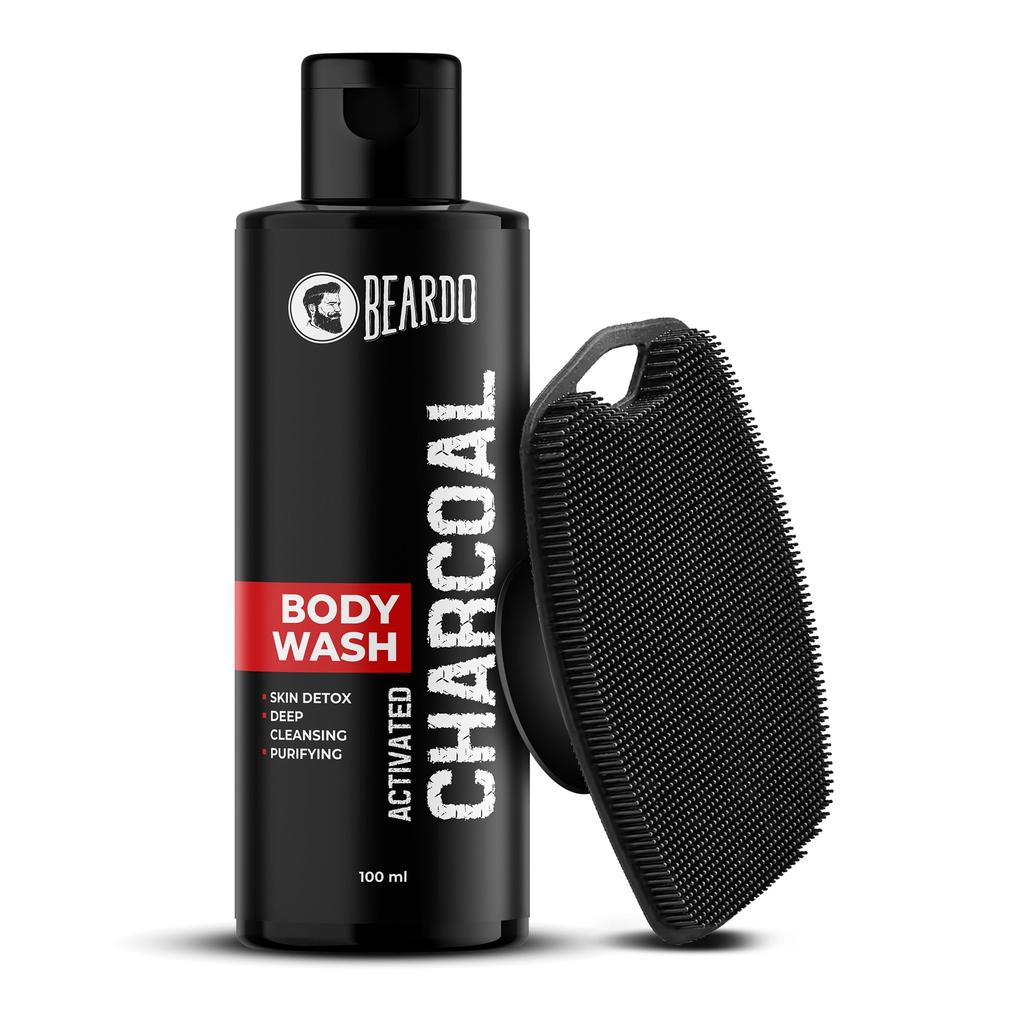 Beardo Activated Charcoal Bodywash & Body Scrubber for Men | Deep Pore Cleaning | Removes Dirt & Impurities | Oil Control | Daily Use Body Wash wit