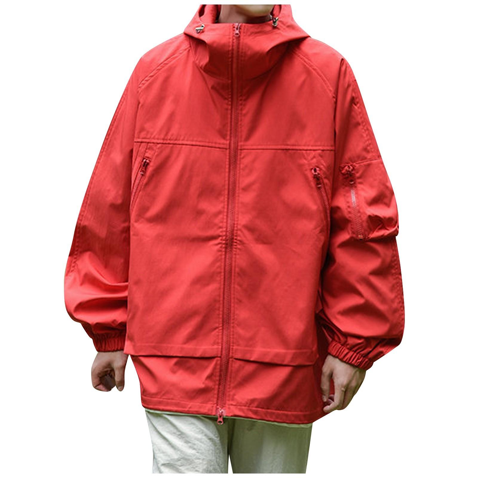 

Мужская повседневная спортивная куртка Водонепроницаемая Легкая с капюшоном Для пеших прогулок Гольфа Дождевики С карманами XL красный