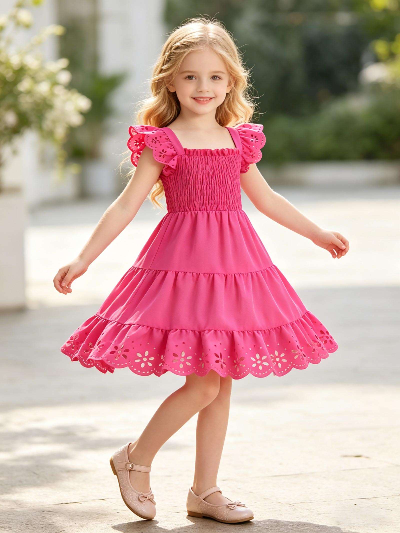 Bell Sleeve Rose Red Girls Summer Dress for Kids, Princess Dress for Kids Birthday Party 3-7 Years 3Y розы красного