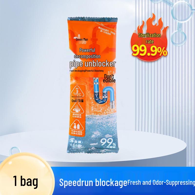 

Strong Pipe Unclogger: Powerful Sewer & Toilet Blockage Solution, Antibacterial Grease Dissolver & Odor Remover for Kitchen 1 bag (100g)