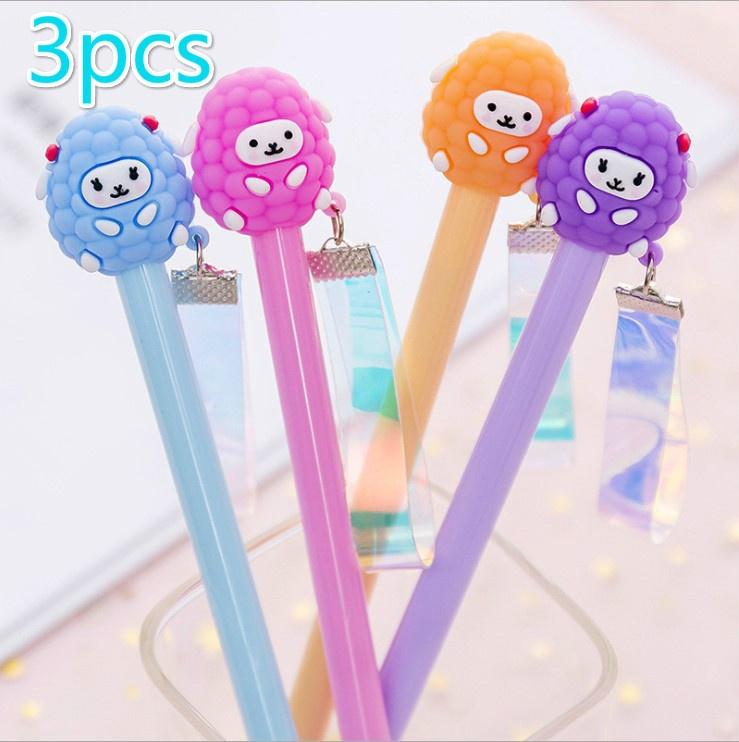

3 PCS Creative Cartoon Sheep Laser Ribbon Style Ball Point Pens Children Gifts