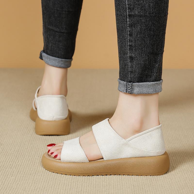 Summer New Comfortable Flat Roman Sandals for Women Wear Open-toed Retro Simple Large-size Beach Women's Shoes