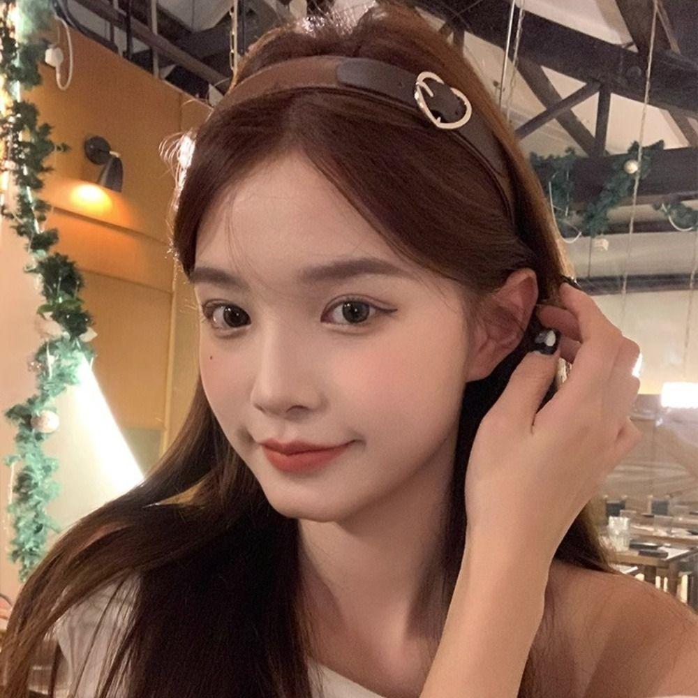 Wide Side Love Heart Hairband Hairband Women Hair Hoop Retro Leather Headband  Daily