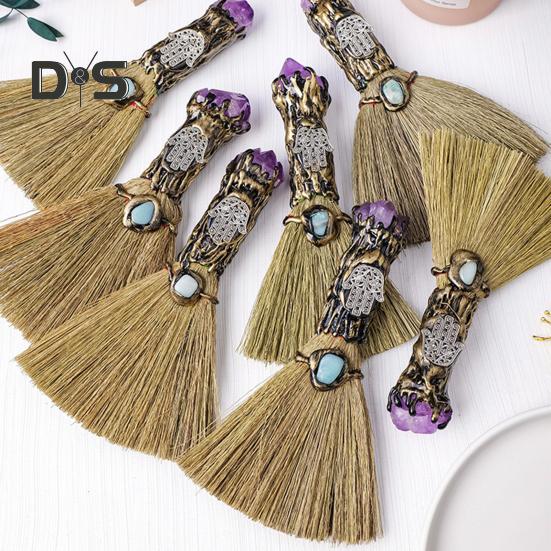 Halloween Faux Amethyst Besen Figurine Handgemachte Healing Stein Gefälschte Kristall Mini Hexe Besen Dekoration Ornament Festival Geschenk