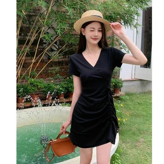 

Women s Slim Fit Ruched Fishtail Little Black Dress with Drawstring Waist XXXL