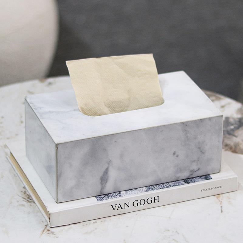 Light Luxury Marble Rectangular Tissue Box Ornaments Sales Office Hotel Model Room Desktop Tissue Box Soft Decorations