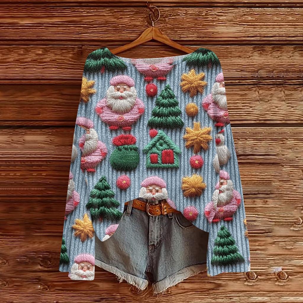 Women's Christmas Print Lightweight Sweater, Casual Long Sleeve Knit Pullover for Holiday