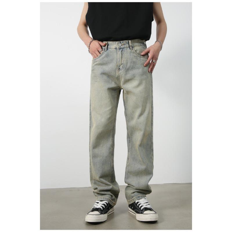 Long Trousers Mud Yellow Jeans Men's Straight Retro Loose Mid-rise Simple Pants Straight Loose Jeans for Men Fashionable and Comfortable Pants