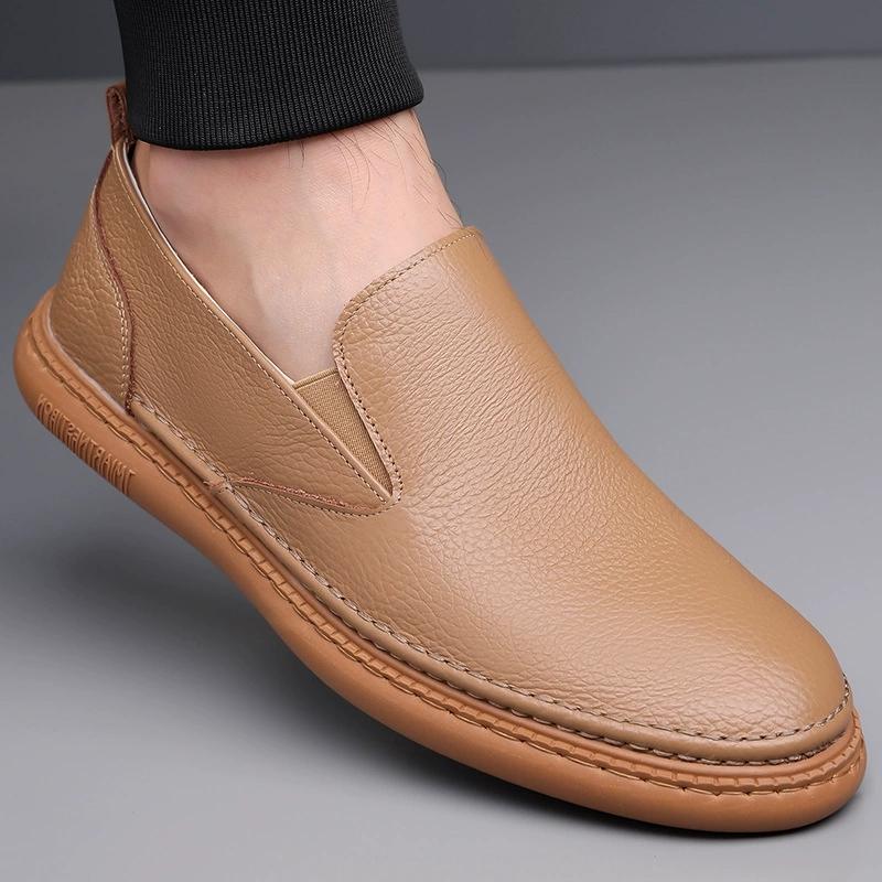 Mens Leather Shoes Slip On Soft Loafers Non Slip Breathable Driving Flats Spring Walking Office Work Shoes Mocassin Homme