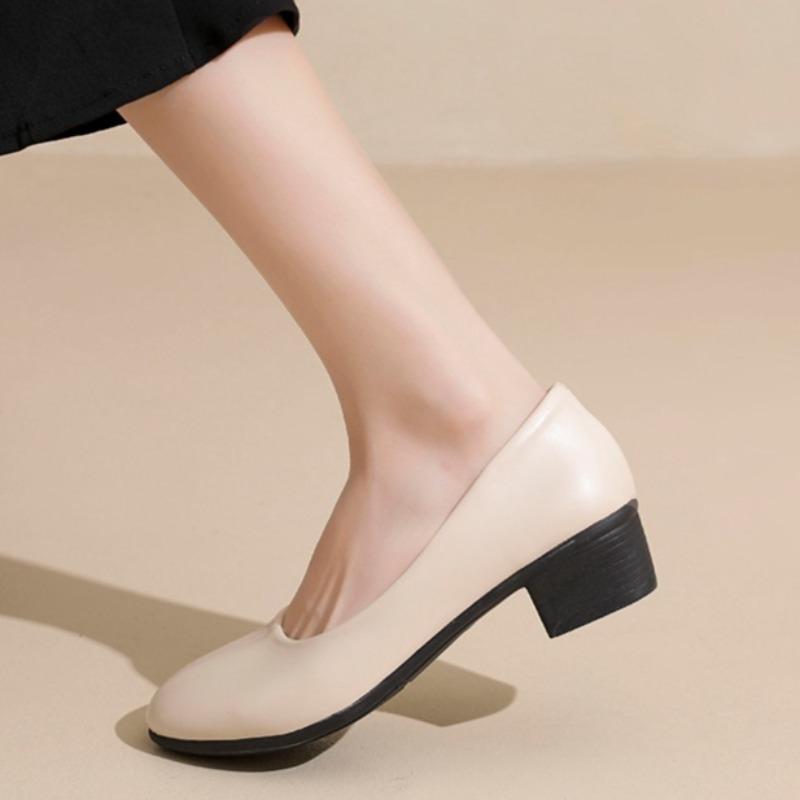 

Kitten Heel Single Shoes Fashion Round Toe Shallow Mouth Slip-on Soft Sole Low Top Shoes 42