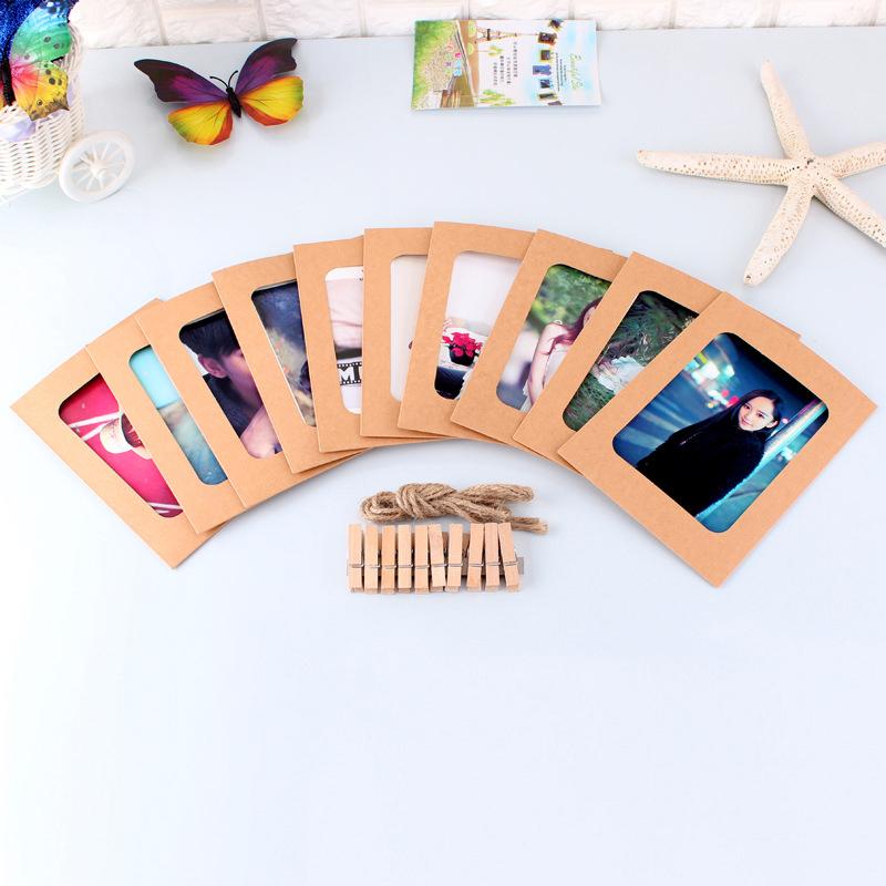 10 Paper Photo Frames with Clips and String for Creative Wall Art Display