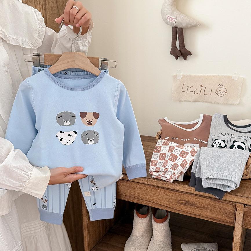 Children's Cozy Velvet Cotton Long Johns and Pajama Set for Autumn and Winter, Seamless and 320G Thickened, Class A Quality.