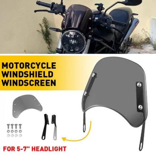 Motorcycle Headlight Fairing Windshield Windscreen 5-7  Round For YMH EOA