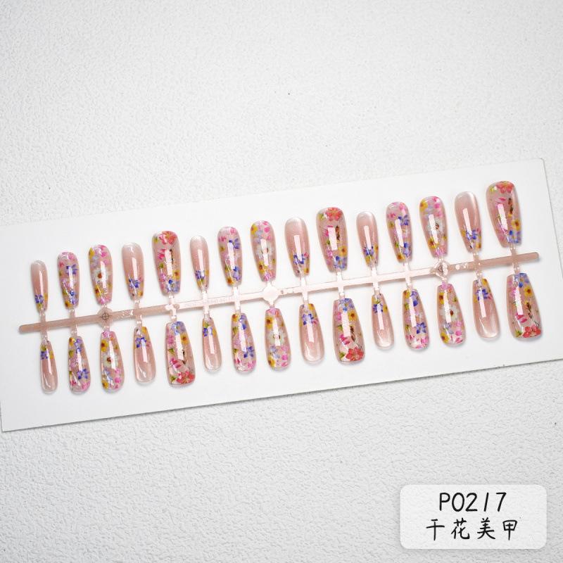 

Трехмерный дизайн ногтей «кошачий глаз» с сухоцветами, длинный японский дизайн ногтей с сухоцветами, модель Xiaohongshu для накладных ногтей во всю длину