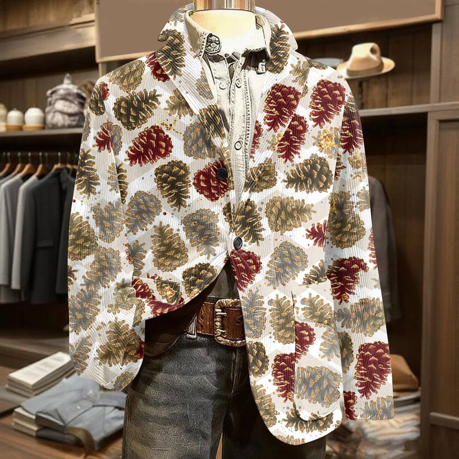 

Чоловічий потворний різдвяний вельветовий теплий піджак-кардиган з кишенями, чоловічий повсякденний костюм M