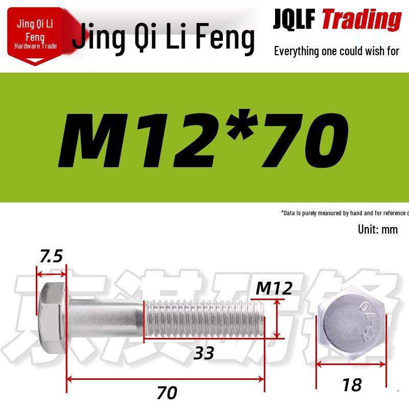 201 Stainless Steel Hex Head Bolt, Half Thread, M6-M30 Threaded Rod