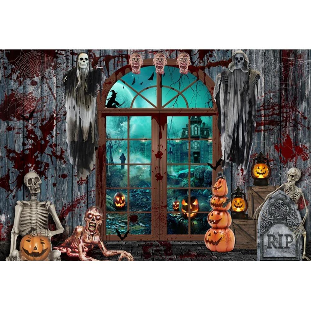 Tapiz de decoración de Halloween, casa embrujada, noche de terror, tumba aterradora, fantasma, calavera, bruja, castillo, fondo, tela, decoración de fiesta