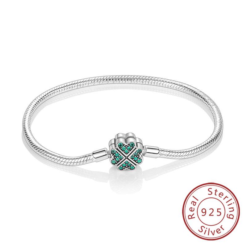 Armband Original 925 Sterling Silver Berlockarmband 17-20CM Kärlekshjärta Pave Zirkonia Armband för Kvinnor DIY Berlock Smycken Gåvor