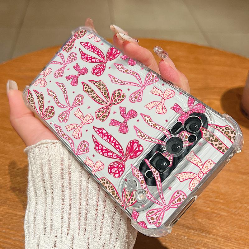 Pink Bowknots Pattern Case For Google Pixel 9 Pro XL 9A Shockproof TPU Silicone Clear Soft Cover