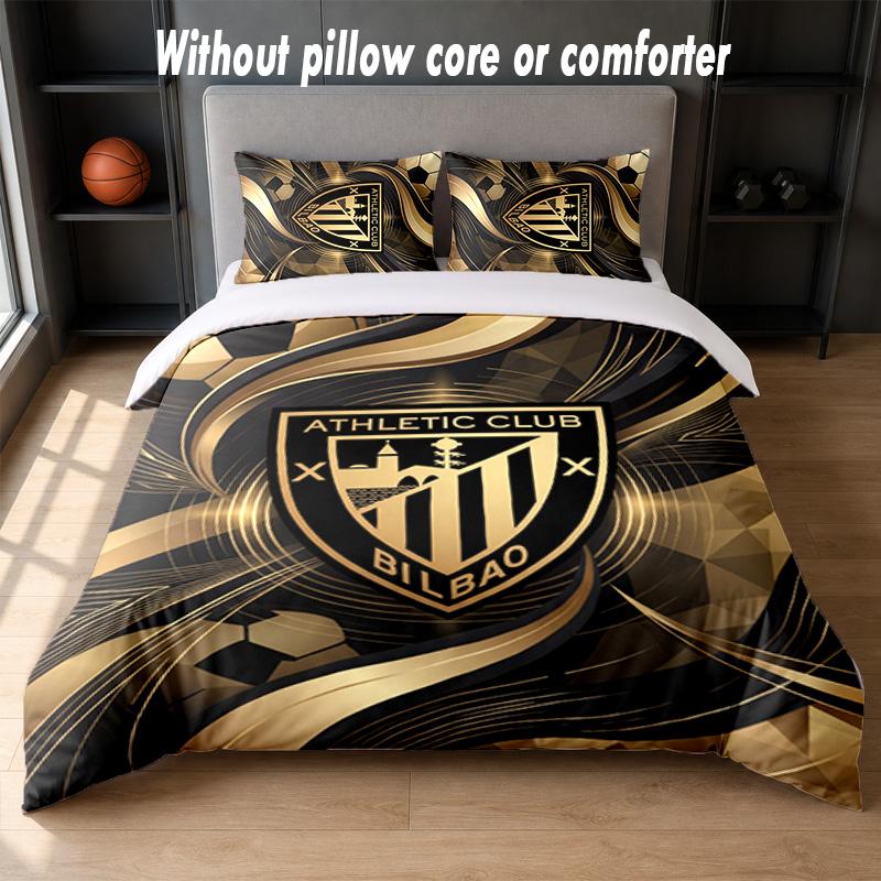 Athletic Bilbao Football Design Bed Bedding Set 1 Duvet Cover + 2 Pillowcases Soft Breathable Household Bed Linens