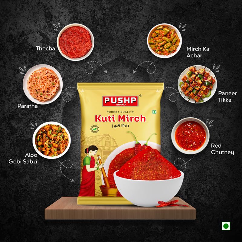 Pushp Kuti Mirchi Crushed Red Chili 100g Pouch Authentic Spicy Flavor For Indian Cooking Traditional Tadka And Curries