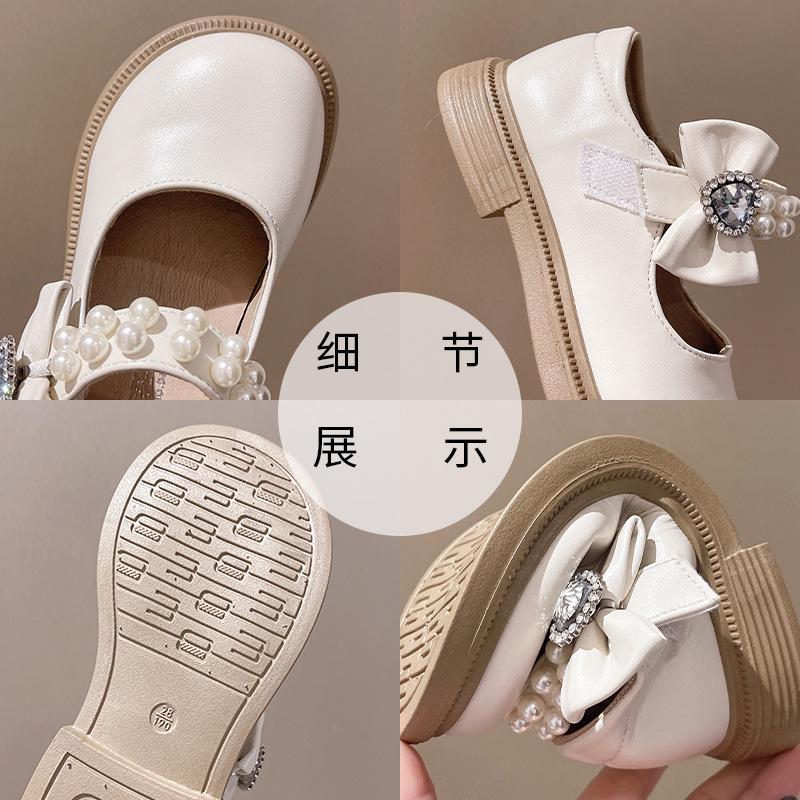 Girls' small leather shoes 2025 spring new little girl versatile single shoes medium and small children's casual single shoes soft-soled bow