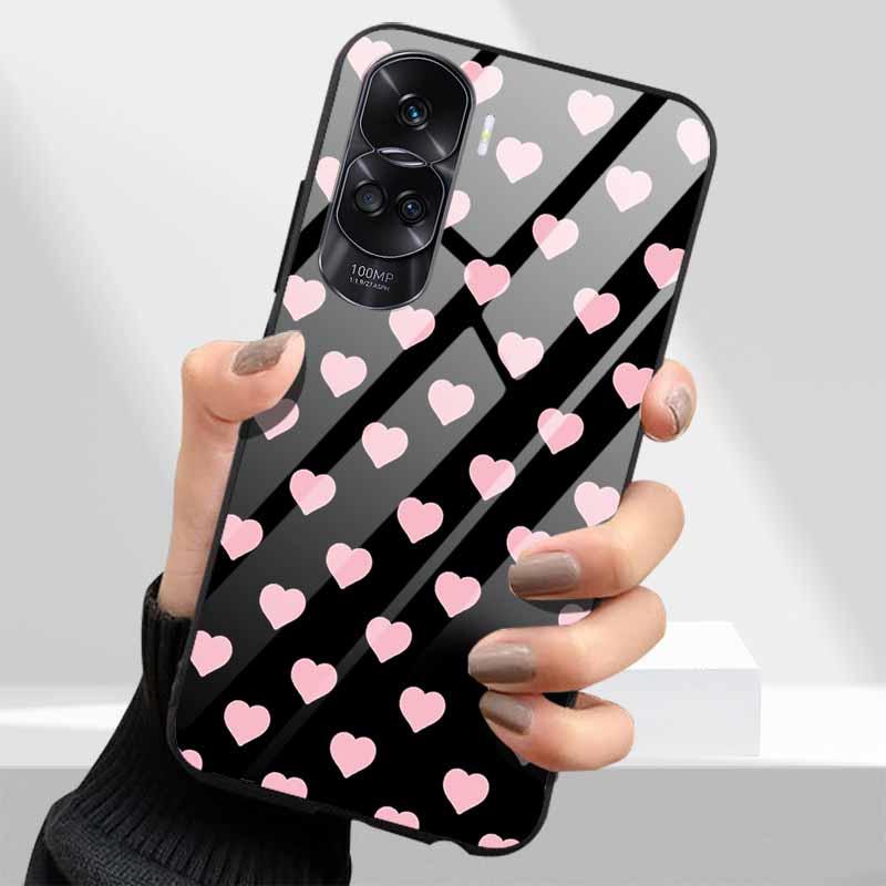 Tempered Glass Hard Cover For Honor 90 Lite 5G Case Lovely Marble Funda Coque For Honor 90 Pro Honor90 90Lite 90Pro Phone Shells