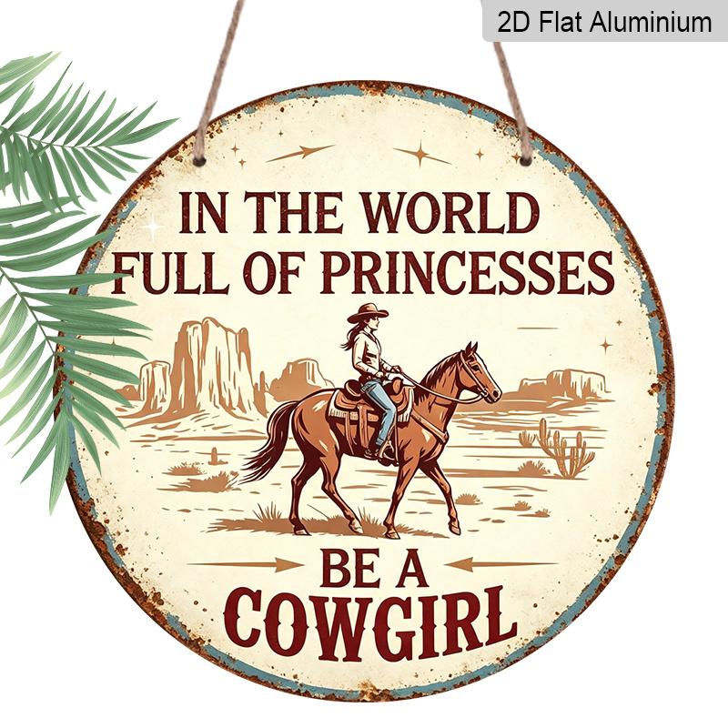 2D Flat, 1pc Western Cowgirl Aluminum Wall Decor Sign, "Embrace Your Inner Cowgirl Spirit" Quote - Retro Farmhouse Hanging Plaque, Suitable for