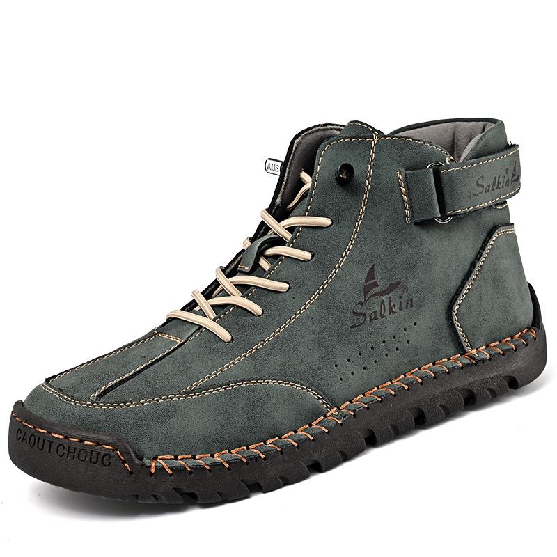 Men's Mid-Calf Leather Martin Boots - Autumn/Winter, Large Size, Handmade Casual Work Boots
