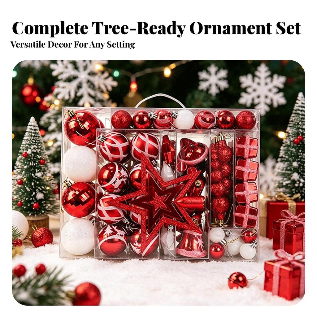 104 Pieces Christmas Tree Ornaments Glittery Baubles Premium