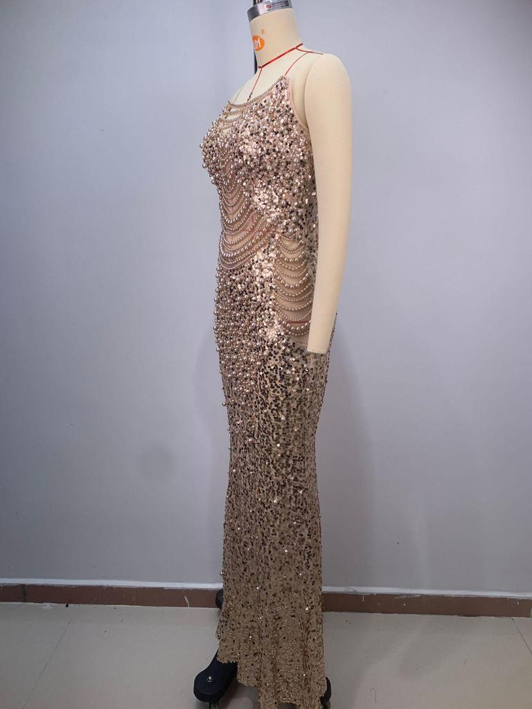 Trägerloses Abendkleid mit tiefem V-Ausschnitt, Netzstoff, hoher Taille, Perlen-Serie - Schwarz & Weiß