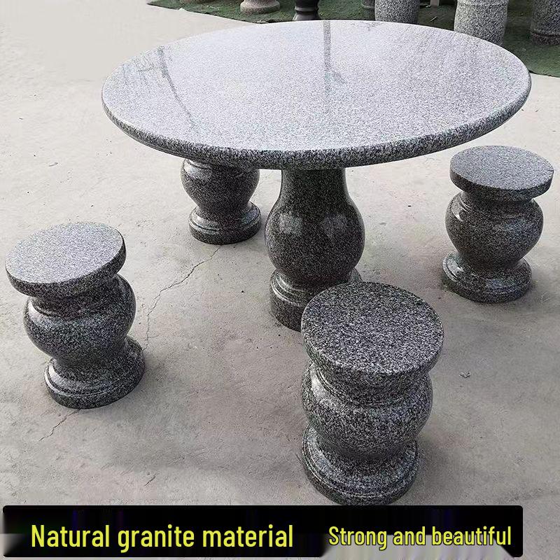 Antique Granite Stone Table Set: Marble Round Table & Stools for Garden or Villa Courtyard