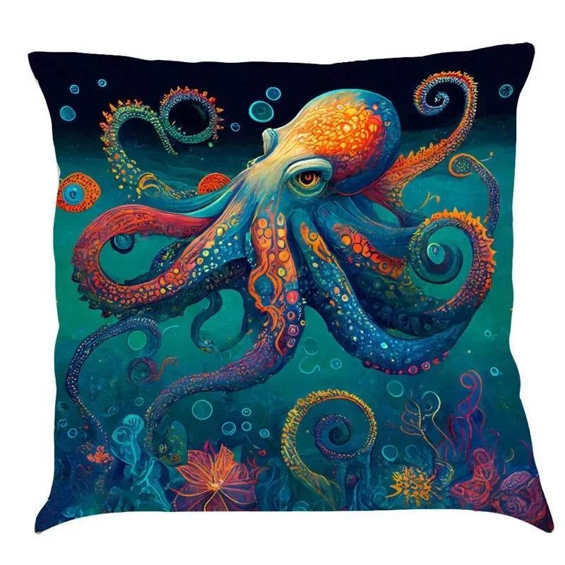Luxury Home Decoration Pillowcase Car Living Room Sofa Cushion Cover Marine Life Painting Pattern Cushion Cover