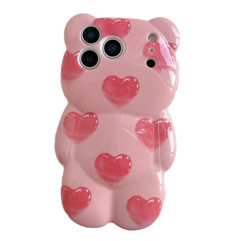 Cartoon Love Heart Bear Anti-fall Phone Case for iPhone 11, 13, 14, 15, 16, 17, PRO/MAX Series