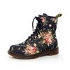 Móda Podzim Krásné Květinové Boty Žena Šněrovací Motocykl Kráva Svaly Kovbojské Ploché kotníkové boty