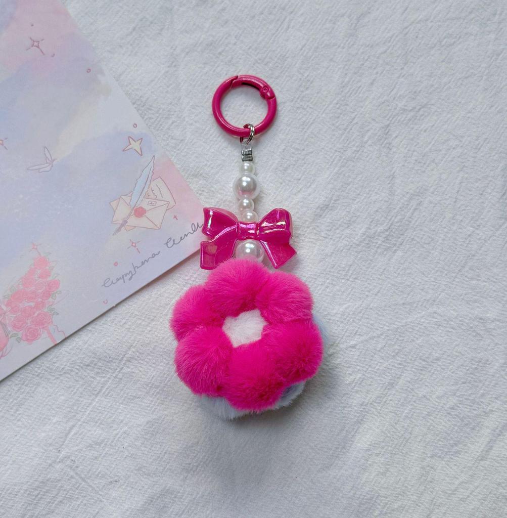 Cute Plush Flower Pom Pom Keychains - Charms for Backpacks and Bags