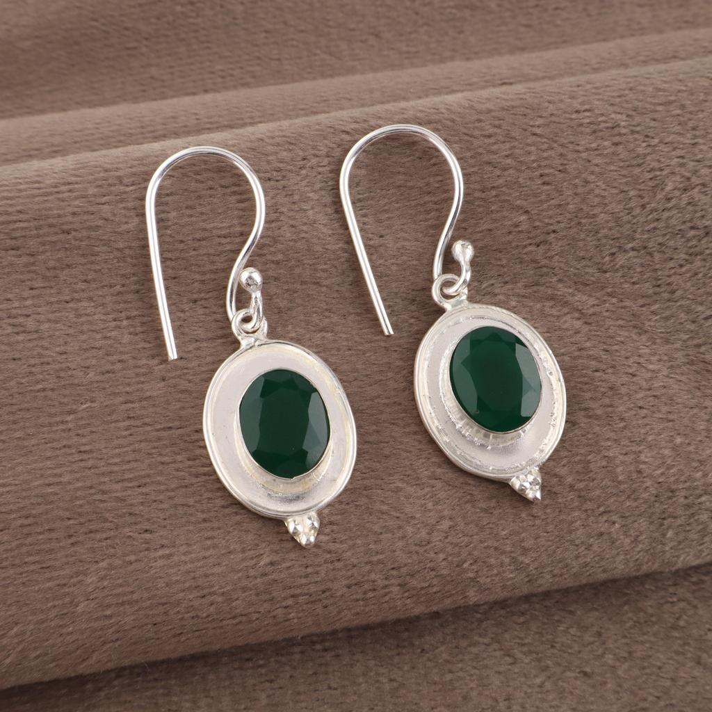 Green Onyx Earrings, 925 Sterling Silver Jewelry, Gemstone Earrings, Gift For Her Handmade Dainty Jewelry