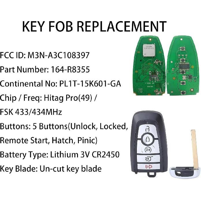Smart Key Fob for Ford Expedition 2024-2025, Alliskeys Proximity Key Fob Replacement for Ford Expedition 2024-2025 M3N-A108397 PL1T-15K601-GA