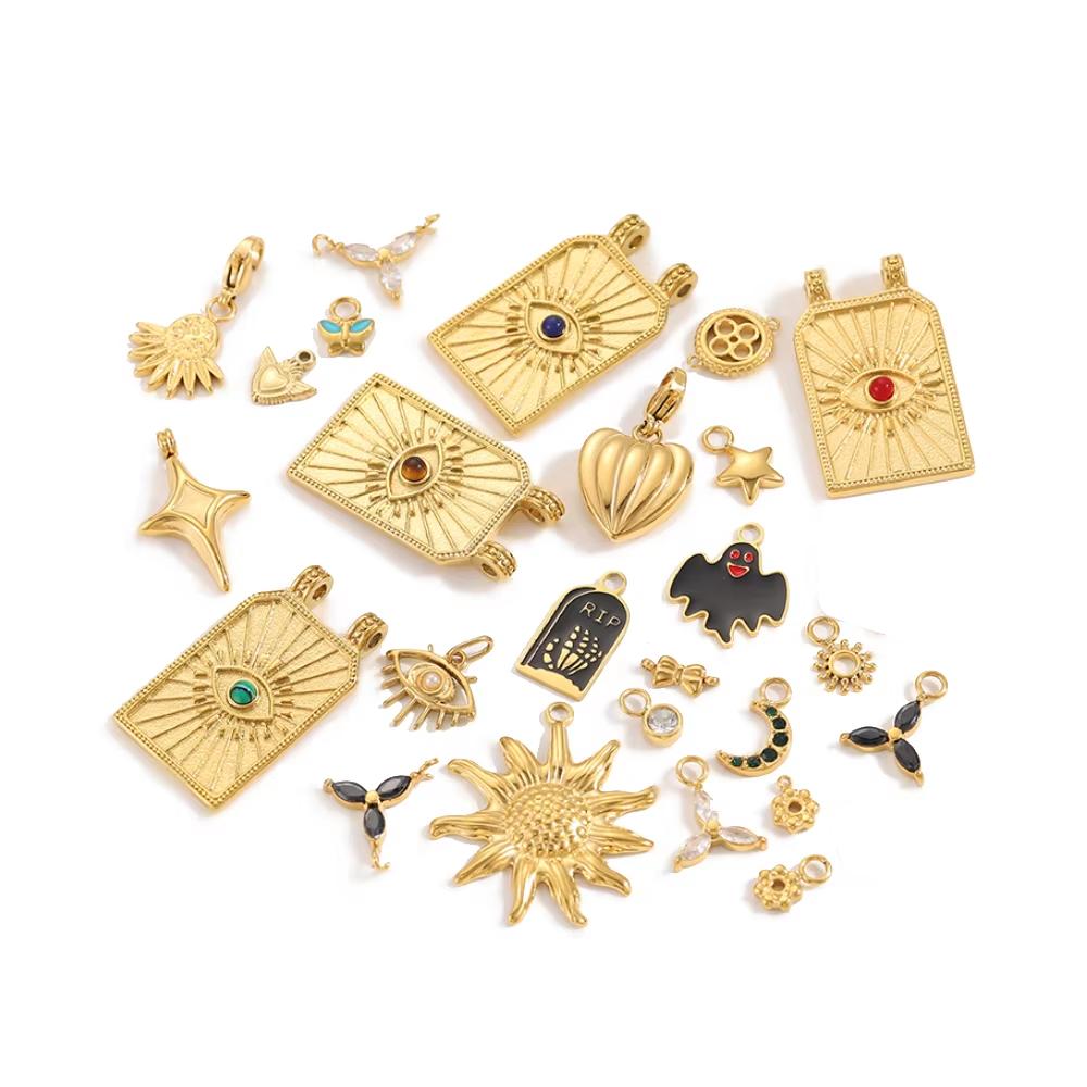 3PCS/LOT CARLIDANA Vintage Luxury Stainless Steel Natural Stone Star Eye Sunflower Pendants Charms for DIY Jewelry