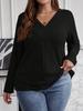 Plus Size Women Ribbed Knit Cross Wrap V Neck Long Sleeve Casual Loose Fit Pullover Sweater Top