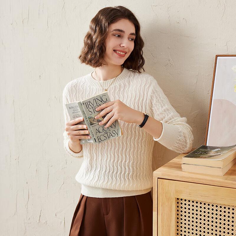 Kemon Boca Women's Cable Knit Cashmere Round Neck Sweater